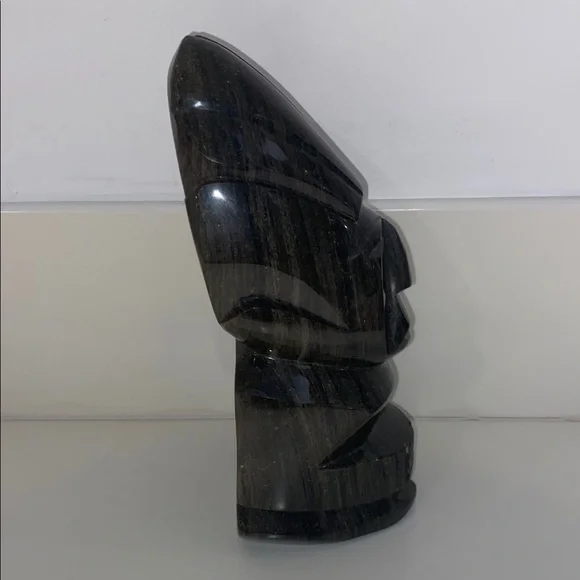 Hand Carved 9" Black Obsidian Aztec/Mayan Tribal Statue Figurine Volcanic Stone - Picture 3 of 6